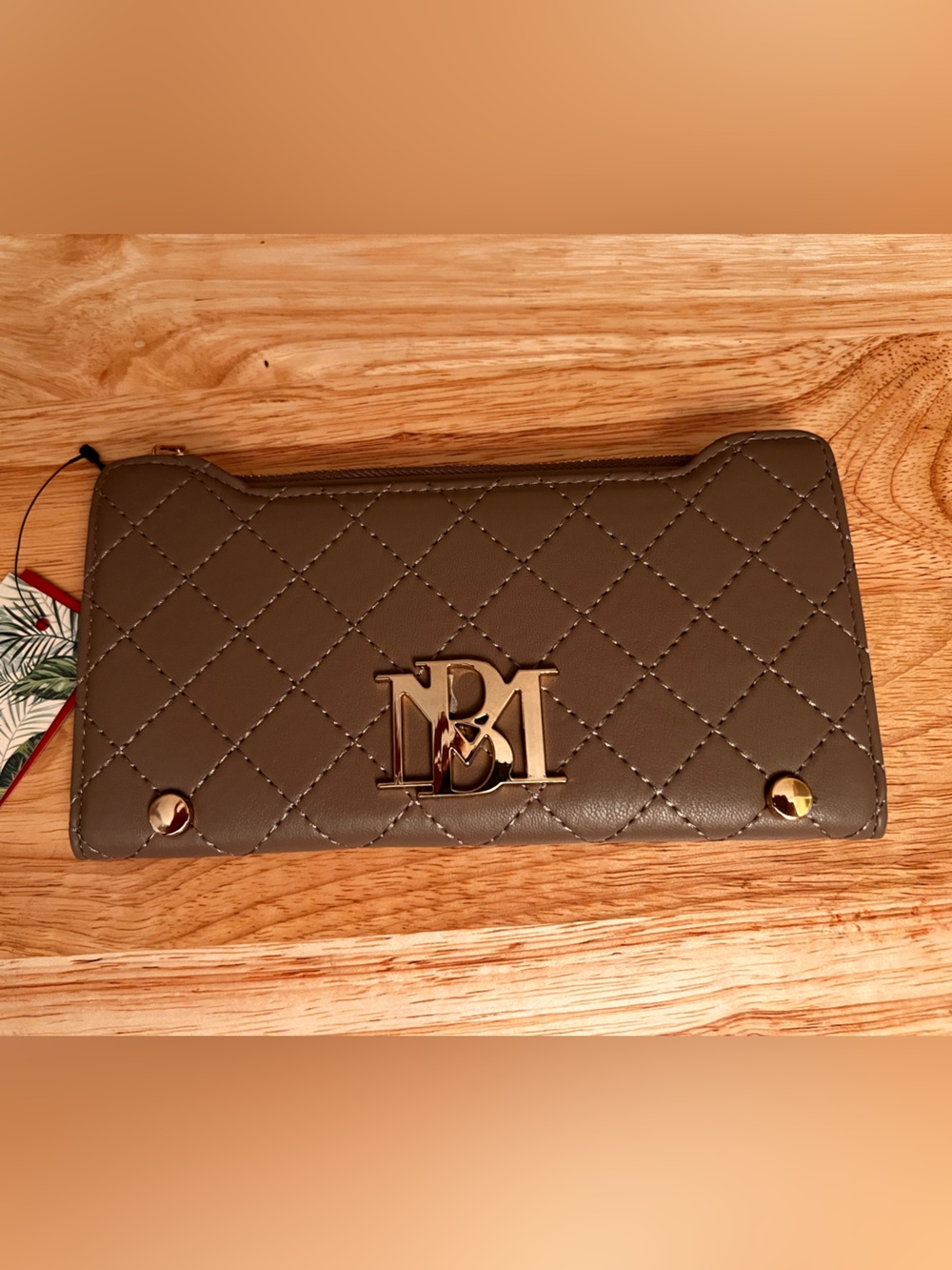 Quilted Gray Women's Wallet with Gold Logo vegan leather